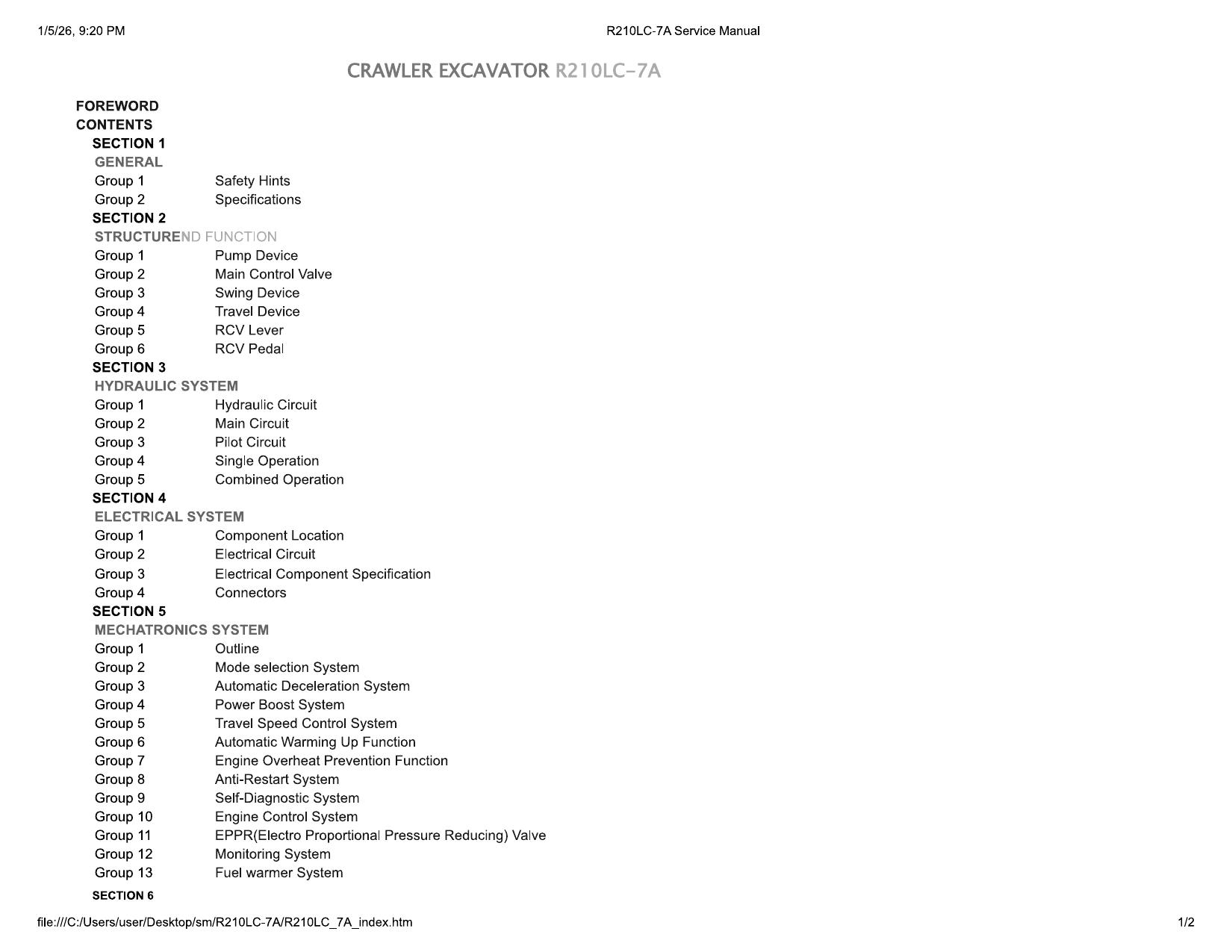 R210LC-7A Service Manual